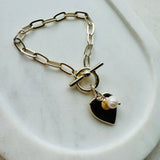 Light Gold Link With Solid Love Heart Bracelet