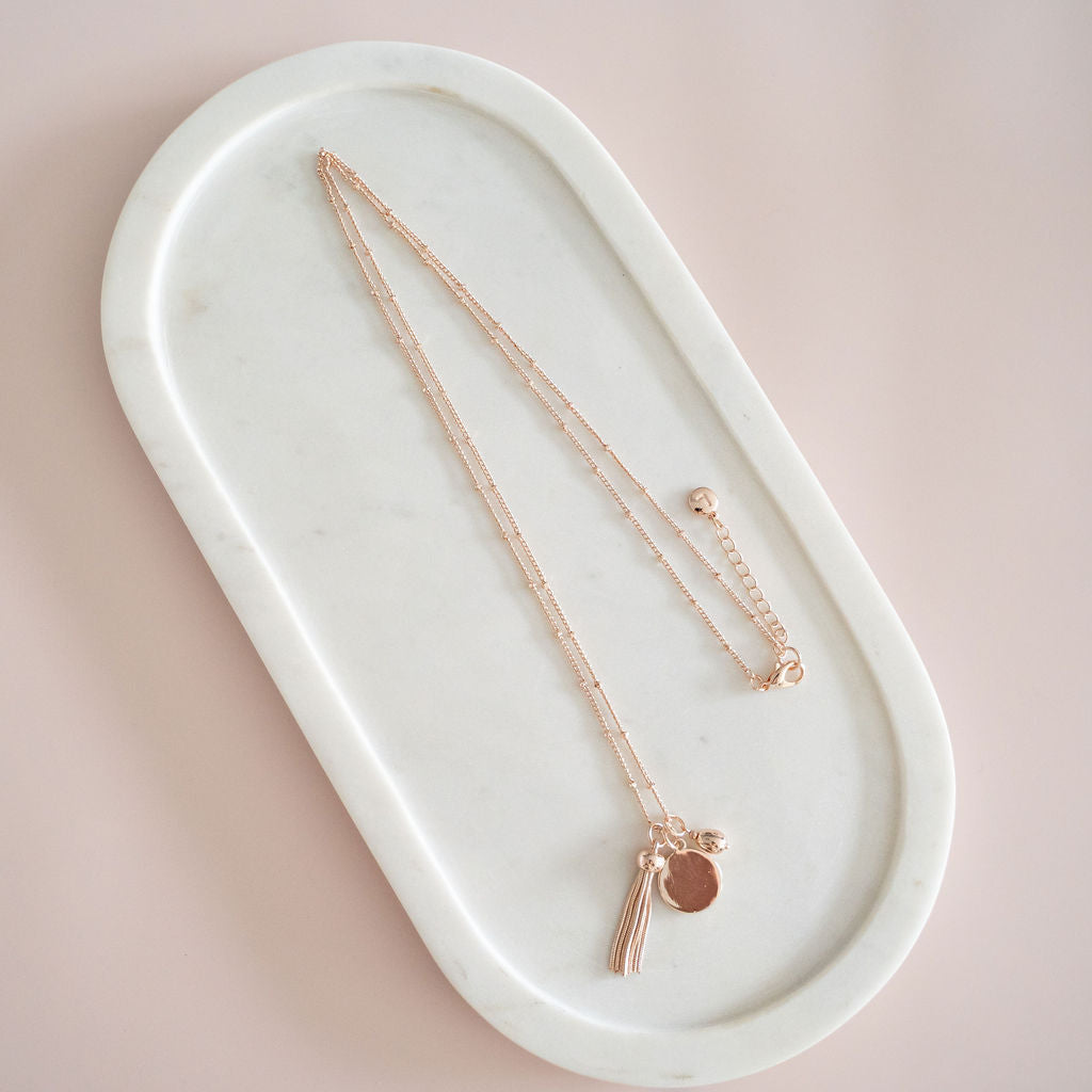 Rose Gold Disc & Tassel Necklace