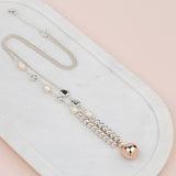 Silver & Rose Gold Beads & Pearl Ball Necklace