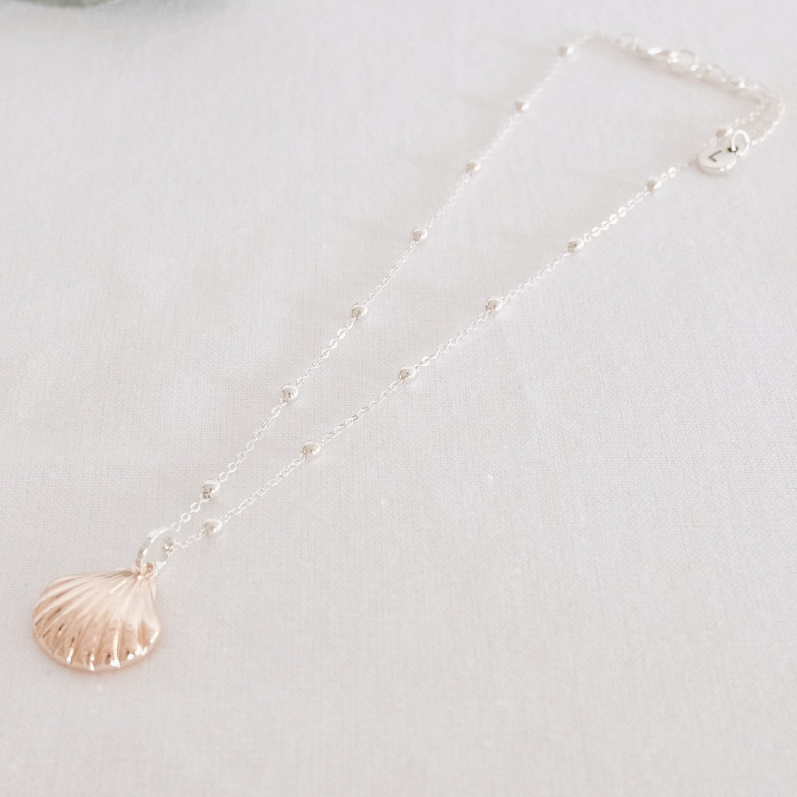 SHORT | Rose Gold Shell on Silver Chain Necklace