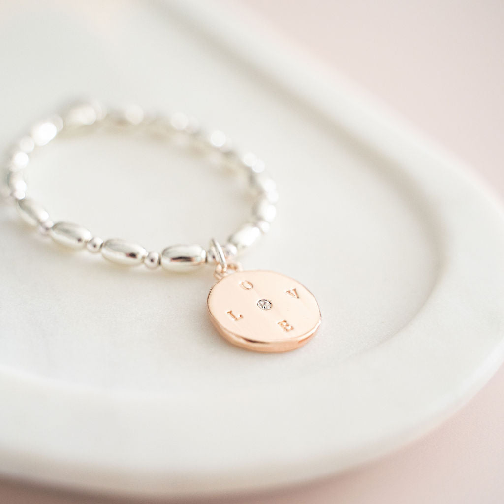 Silver & Rose Gold "LOVE" Pendant Bracelet