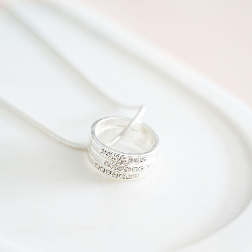 SHORT | Silver 3 Ring Cubic Zirconia's Necklace