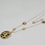 Matt Rose Gold Leppord Print Disc Necklace