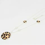 Matt Silver Leppord Print Disc Necklace