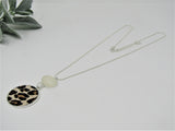 Silver Cream & Black Leppord Print Disc Necklace