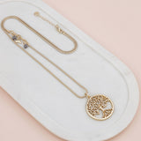 Matt Gold Tree w Beads + Heart Pendant Necklace