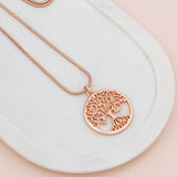 Matt Rose Gold Tree w Beads + Heart Pendant Necklace