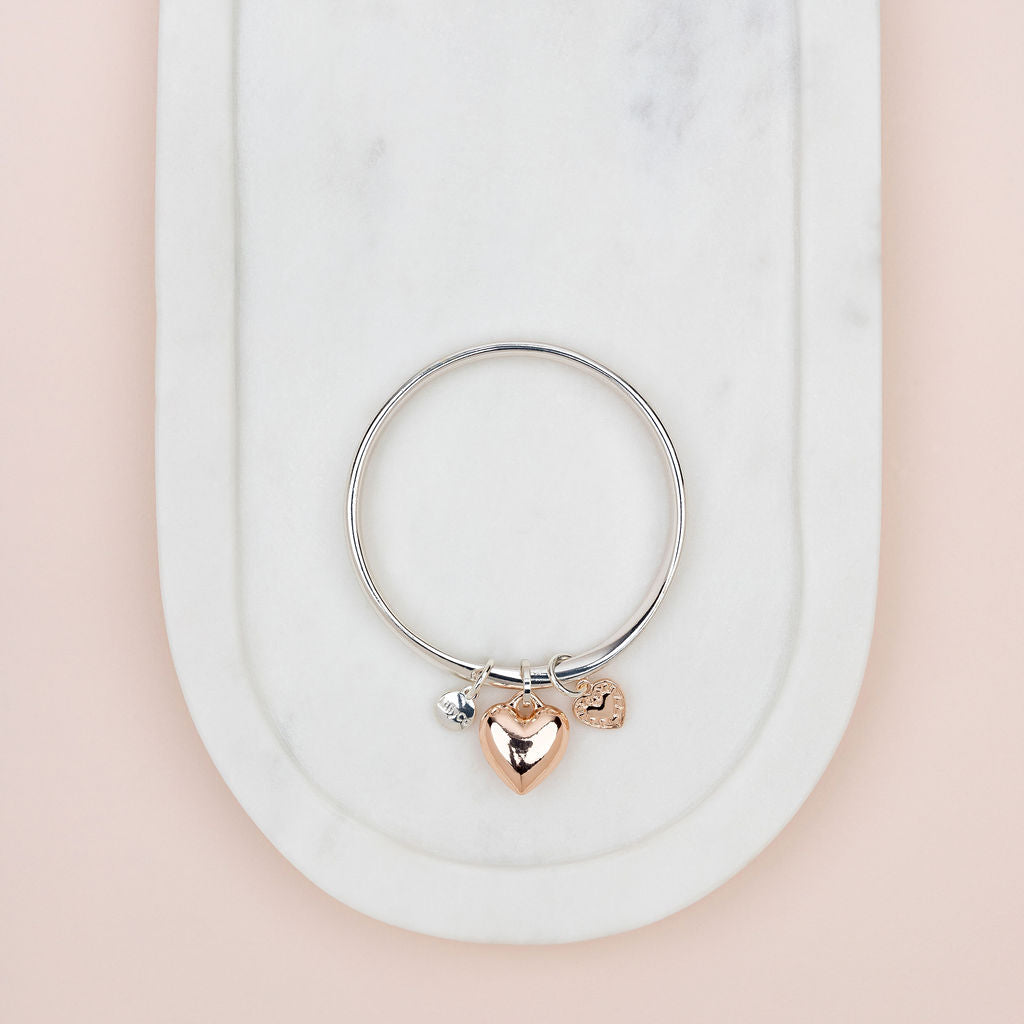 LIMITED EDITION | Silver & Rose Gold Heart Bangle