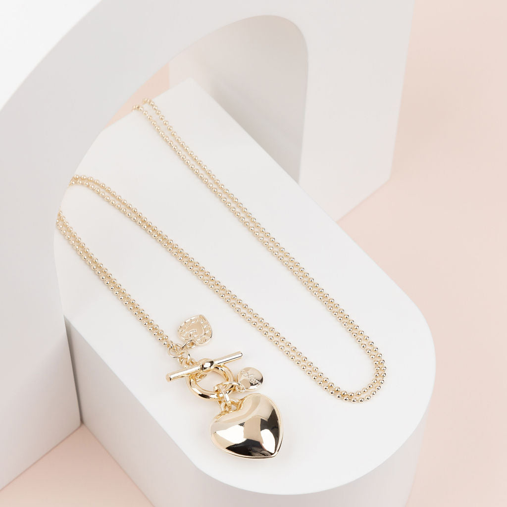 LIMITED EDITION | Light Gold Long Ball with Thick Chain Heart Necklace