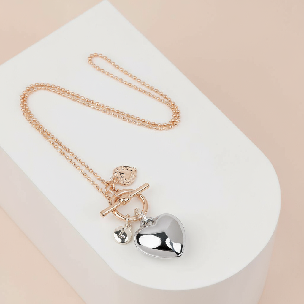 LIMITED EDITION | SHORT | Rose Gold & Silver Heart Necklace