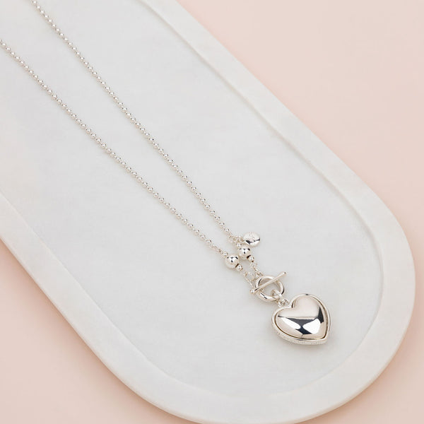Silver Heart & Fob Long Necklace