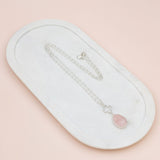 Rose Quartz Flower Pendant Long Necklace