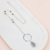 Grey Quartz Stone & Silver Ring Necklace