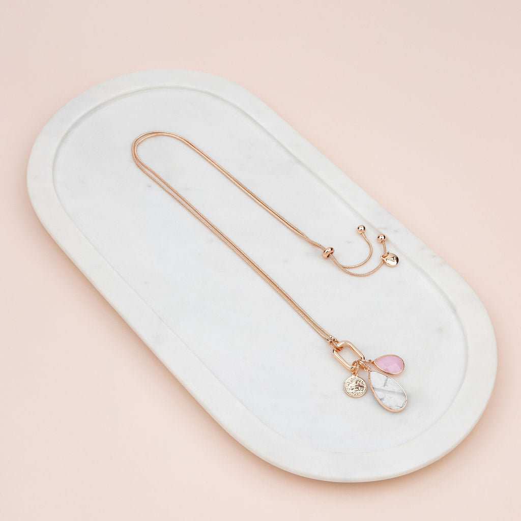Rose Gold Pink & Howlite Charm Necklace