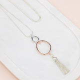 Rose Gold & Silver Tassel, Oval and Ball Necklace
