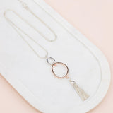 Rose Gold & Silver Tassel, Oval and Ball Necklace