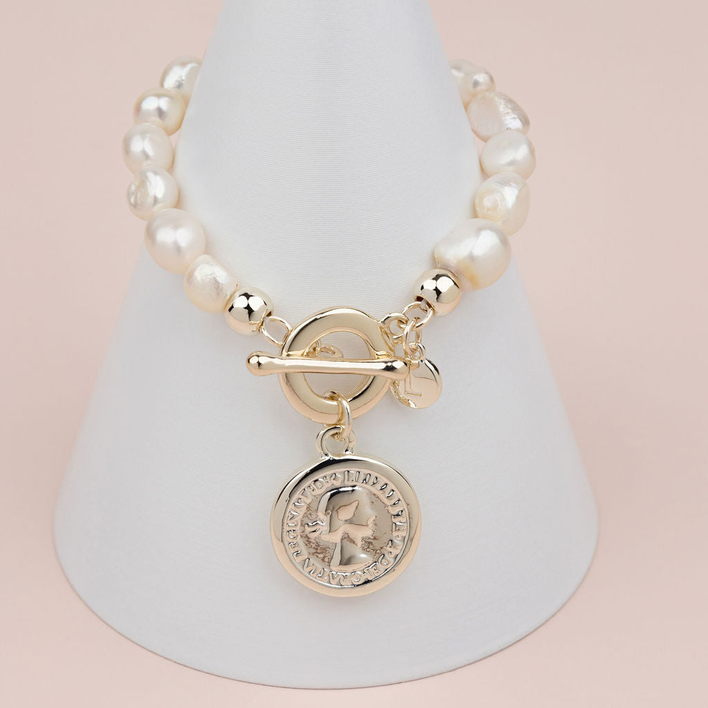 LIMITED EDITION | Light Gold Coin Fresh Water Pearl Bracelet