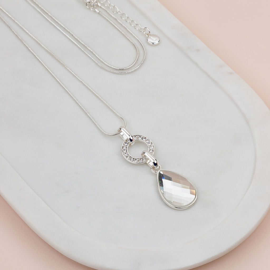 Silver Chain w Clear Crystal Necklace