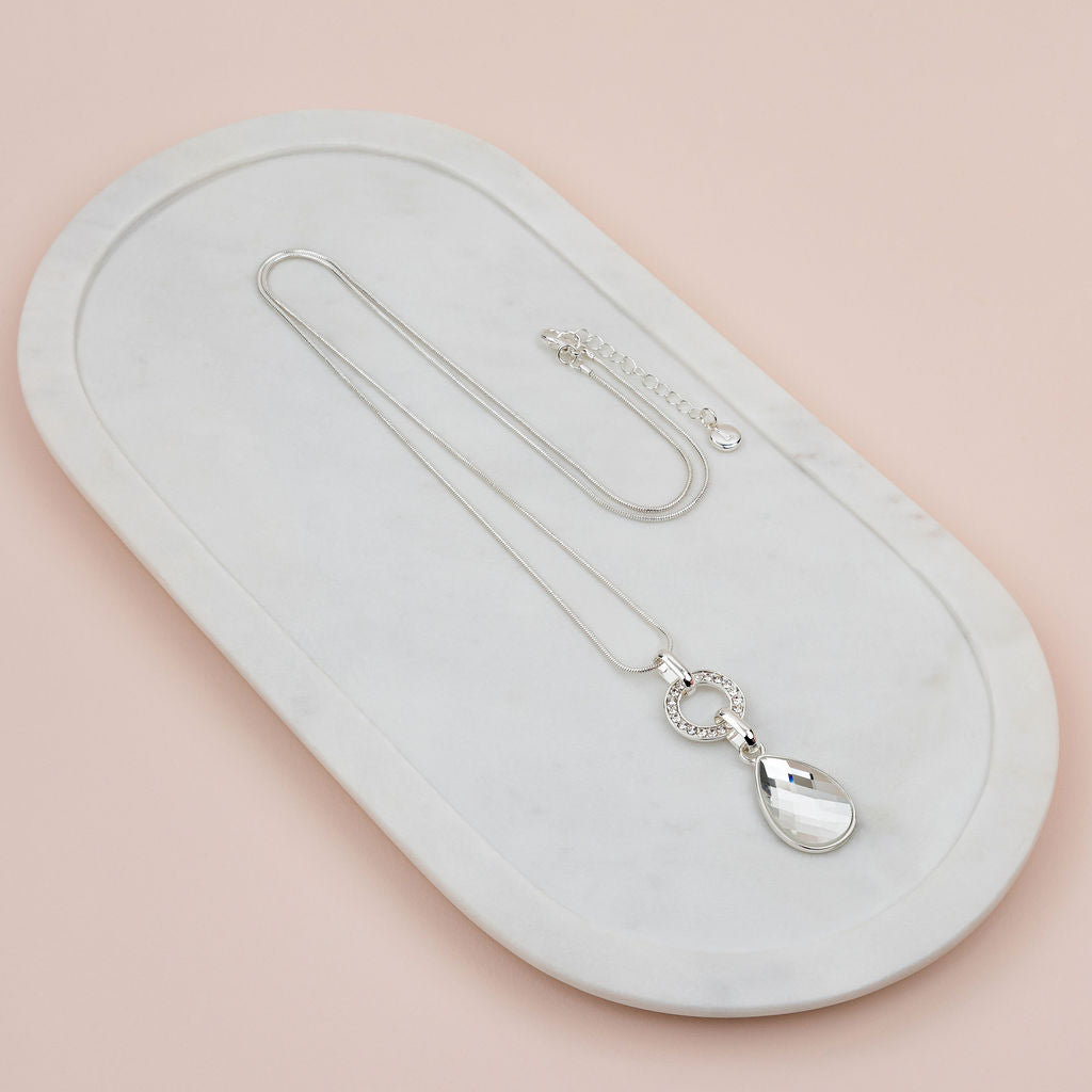 Silver Chain w Clear Crystal Necklace