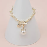 Yellow Gold Single Pearl Toggle Bracelet