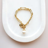 Yellow Gold Single Pearl Toggle Bracelet
