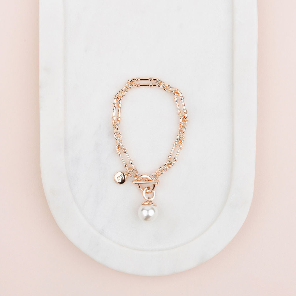 Rose Gold Single Pearl Toggle Bracelet