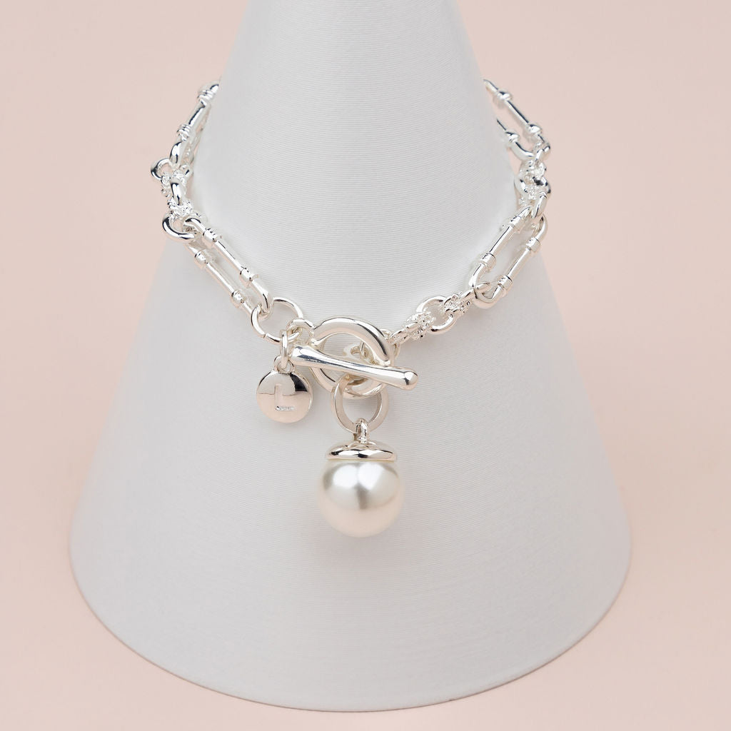 Silver Single Pearl Toggle Bracelet