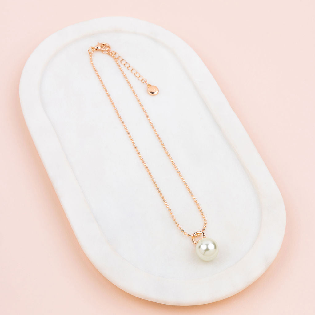SHORT | Rose Gold Single Drop Pearl Necklace