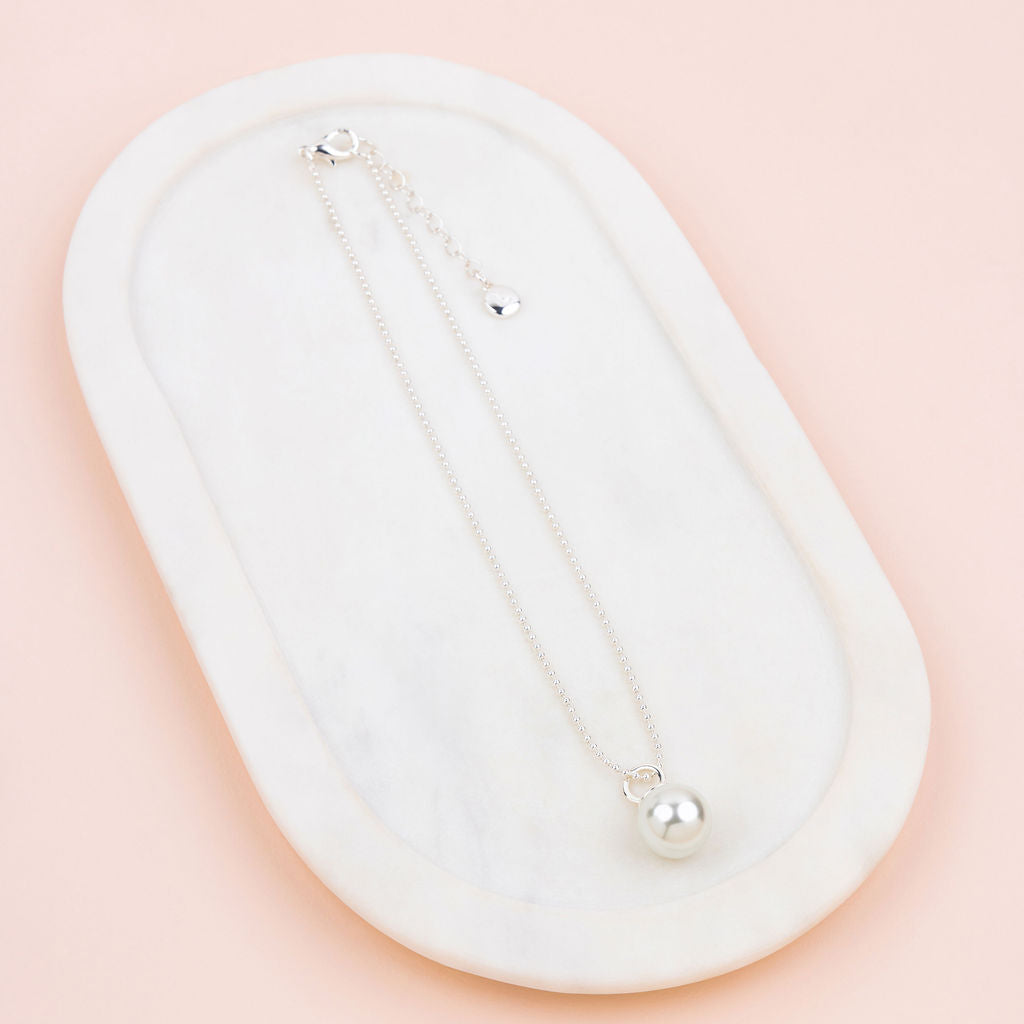 SHORT | Silver Single Drop Pearl Necklace