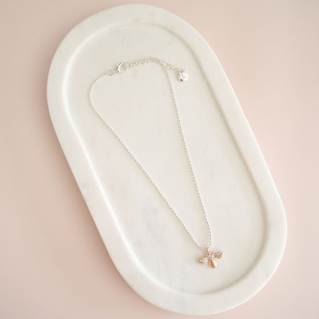 SHORT | Silver & Rose Gold Bead Bee Necklace