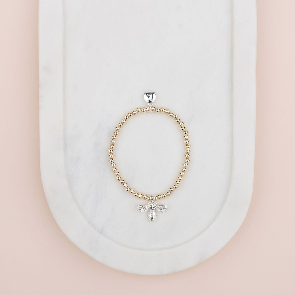 Light Gold Bead with Silver Bee Bracelet