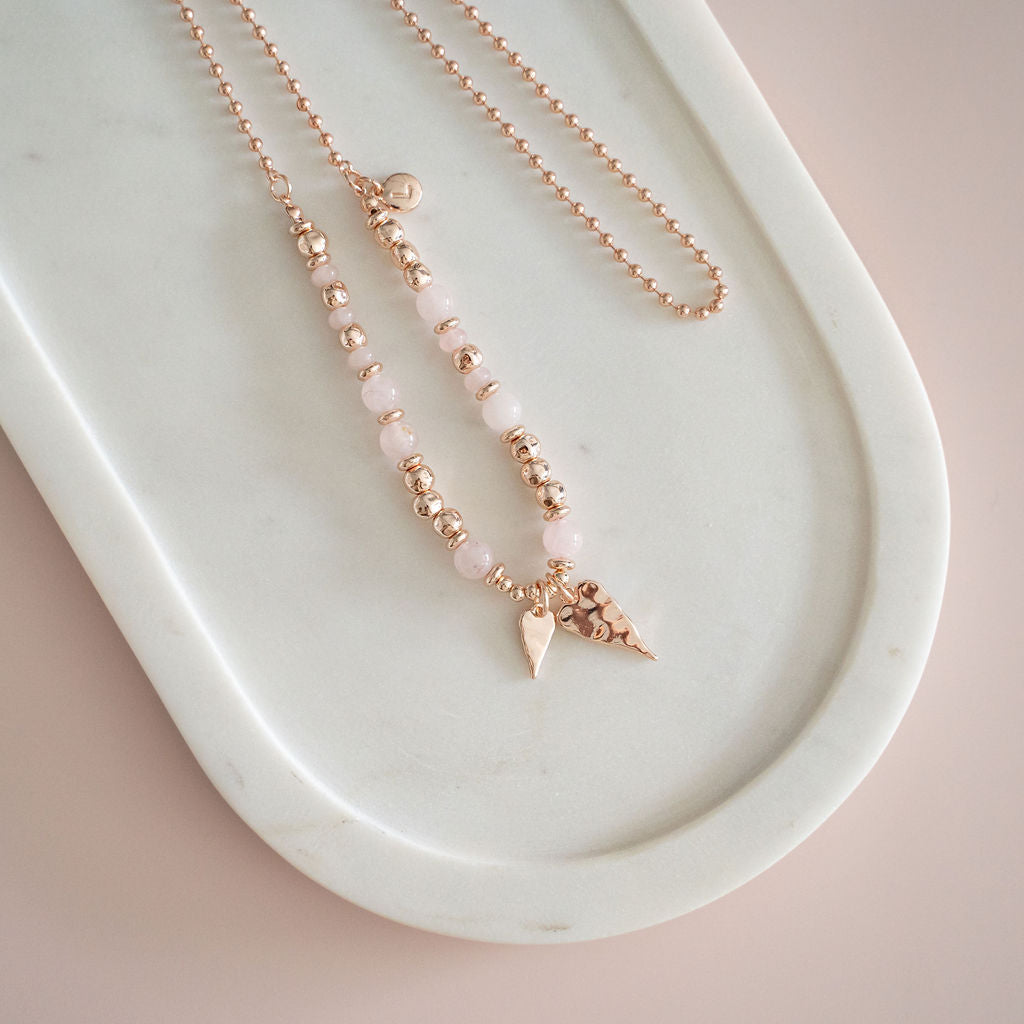 Rose Quartz & Rose Gold Heart Necklace