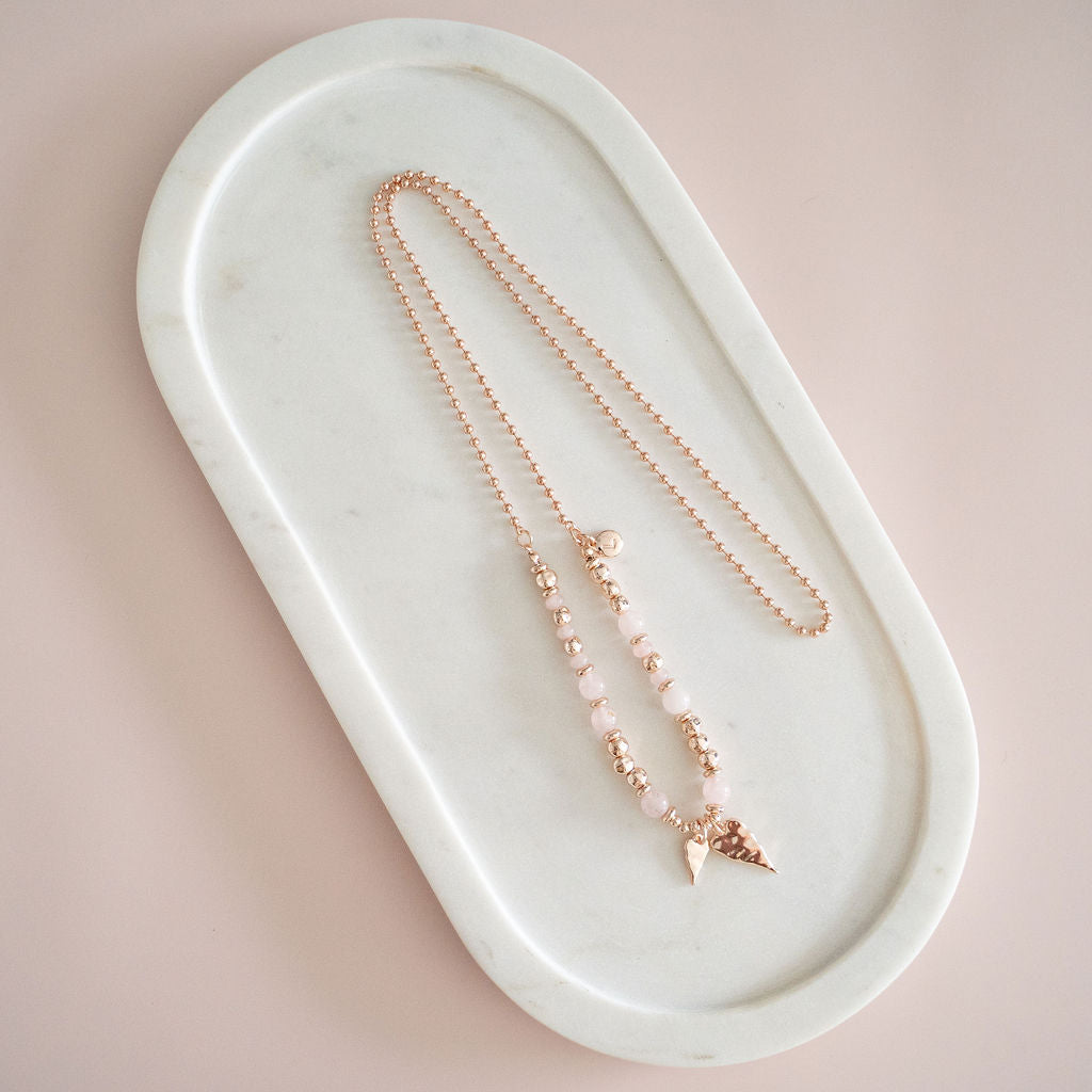 Rose Quartz & Rose Gold Heart Necklace