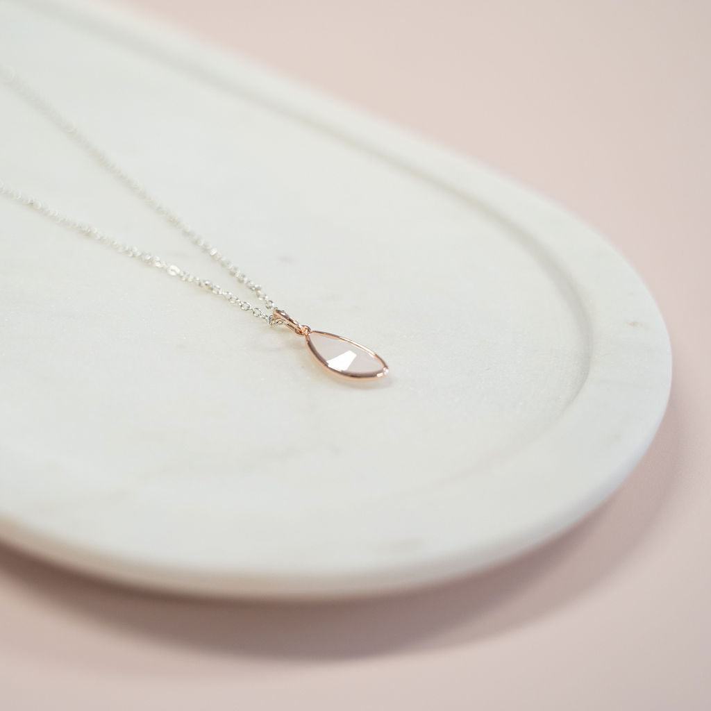 SHORT | Silver Chain & Rose Gold Soft Pink Charm Necklace
