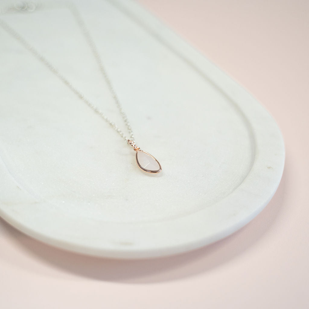 SHORT | Silver Chain & Rose Gold Soft Pink Charm Necklace