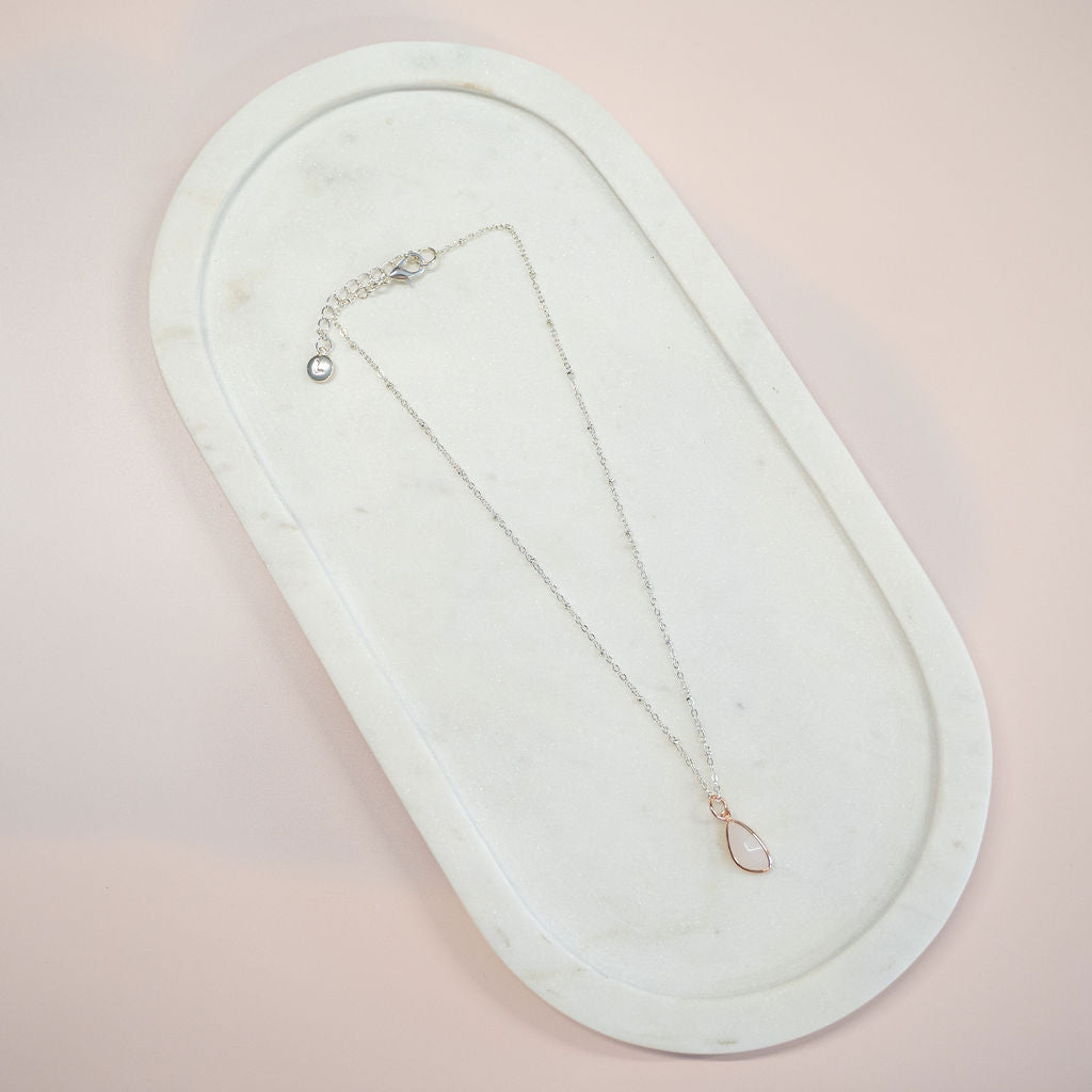 SHORT | Silver Chain & Rose Gold Soft Pink Charm Necklace