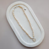 SHORT | Silver & Pearl Heart on Fresh Water Pearl Necklace