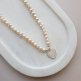 SHORT | Silver & Pearl Heart on Fresh Water Pearl Necklace