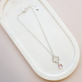 SHORT | Silver Flower & Pink Crystal Necklace