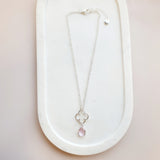 SHORT | Silver Flower & Pink Crystal Necklace