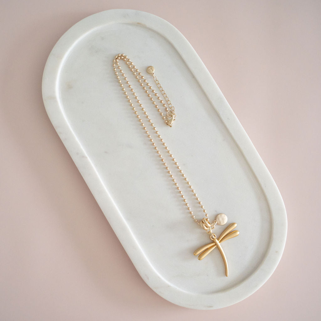 Large Light Gold Dragonfly & Disc Necklace