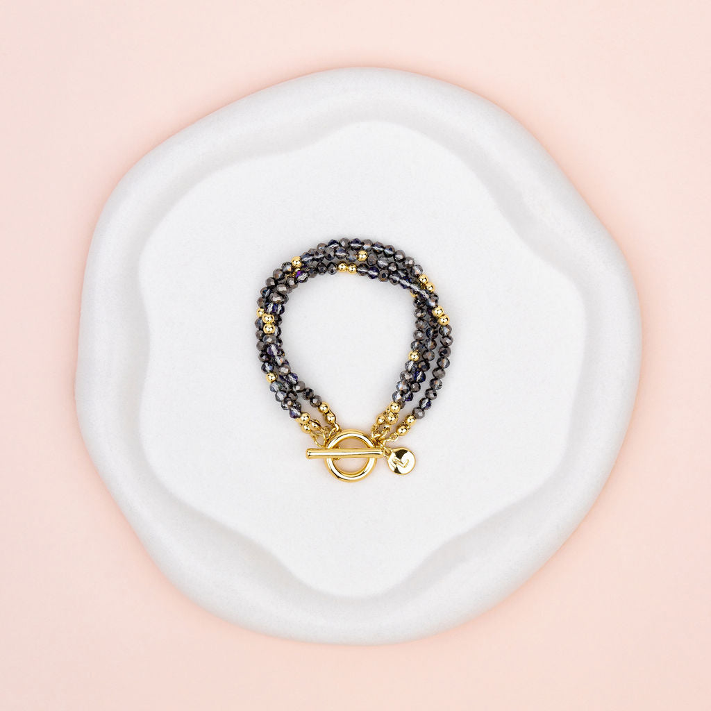 Yellow Gold & Dark Grey Quartz 3 Strand Bracelet