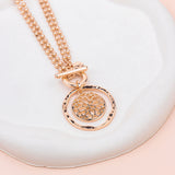 SHORT| LONG | Rose Gold Circle & Flower Pendant Necklace