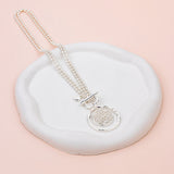 SHORT| LONG | Silver Circle & Flower Pendant Necklace