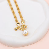 SHORT | Yellow Gold Chain with Double Sided Pearl/Metal Pendant Necklace