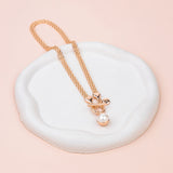 SHORT | Rose Gold Chain with Double Sided Pearl/Metal Pendant Necklace