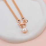 SHORT | Rose Gold Chain with Double Sided Pearl/Metal Pendant Necklace