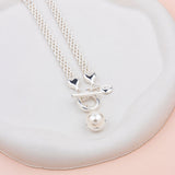 SHORT | Silver Chain with Double Sided Pearl/Metal Pendant Necklace