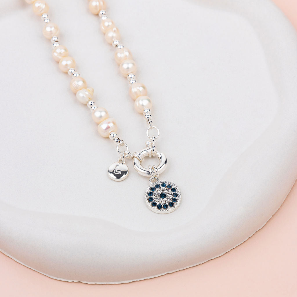 SHORT |Silver Eye Pendant on Freshwater Pearl Necklace