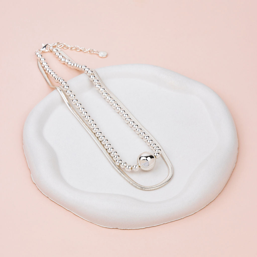SHORT | Silver 2 Layer Snake & Ball Necklace